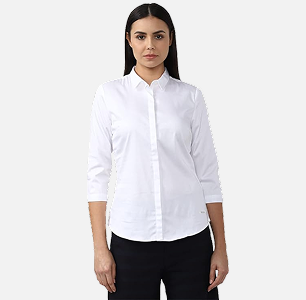 Van Heusen Women's Regular Fit Solid 3/4 Sleeve 100% Cotton Shirt
