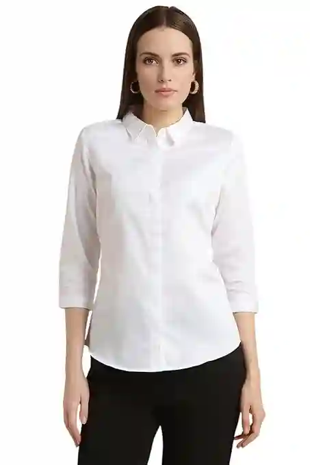 Van Heusen Women's Regular Fit Solid 3/4 Sleeve 100% Cotton Shirt