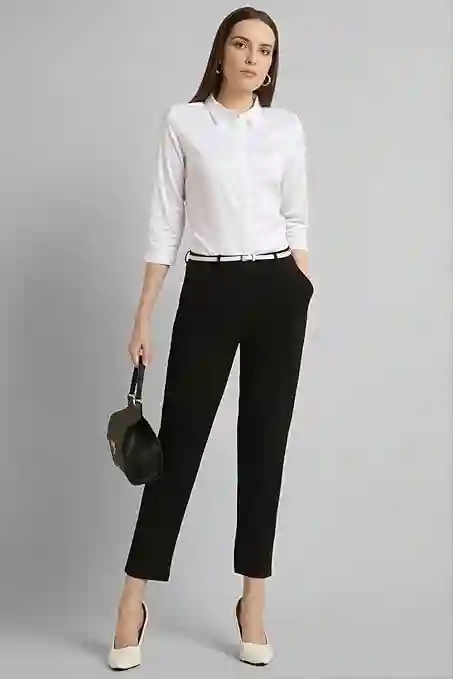 Van Heusen Women's Regular Fit Solid 3/4 Sleeve 100% Cotton Shirt