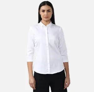 Van Heusen Women's Regular Fit Solid 3/4 Sleeve 100% Cotton Shirt